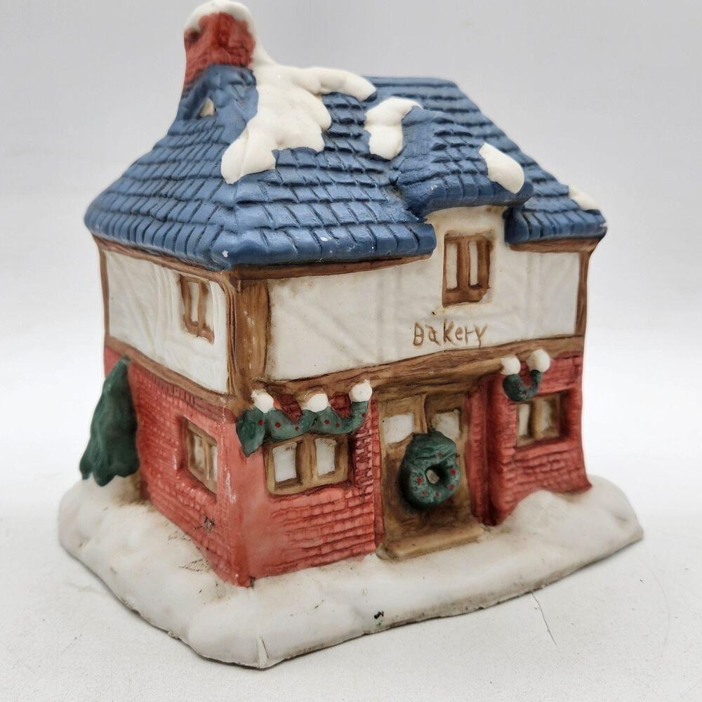 Christmas Village Bakery House Snowy Roof Hand Painted Ceramic Porcelain Decor